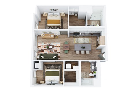 Floor plan for 2 beds, 2 baths, 1167 sqft